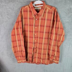 Tommy Bahama Mens XL Orange Plaid Long Sleeve 100% Cotton Button Down Shirt